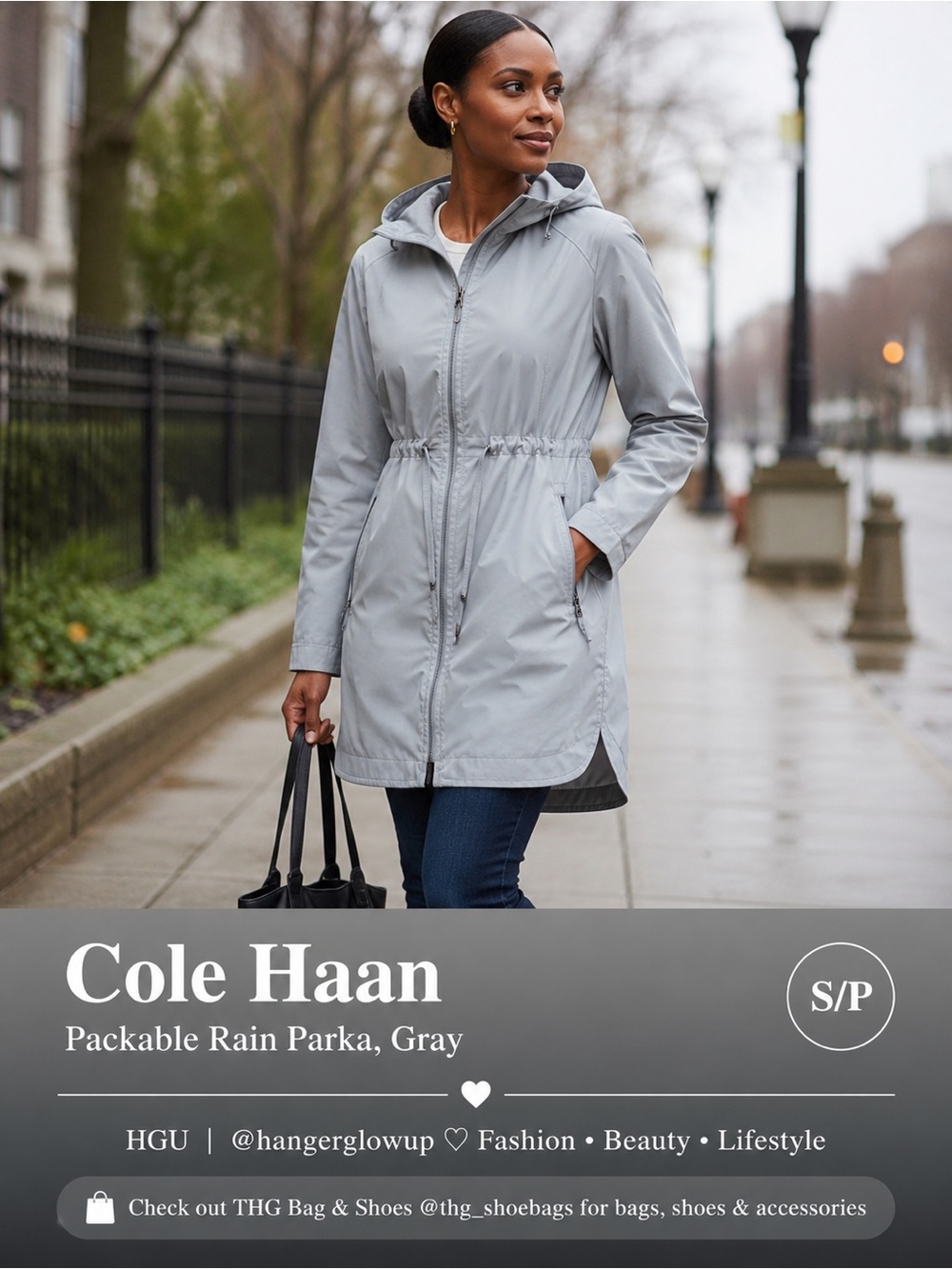 Cole Haan Ice Blue Packable Hooded Rain Jacket Coat Sz Small